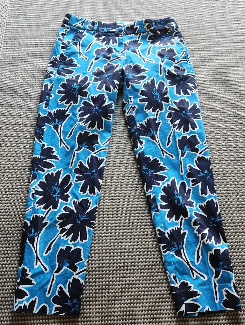 J.Crew Stretch Floral Chino Pants Size 00 Blue Navy Floral Print Ankle Trousers